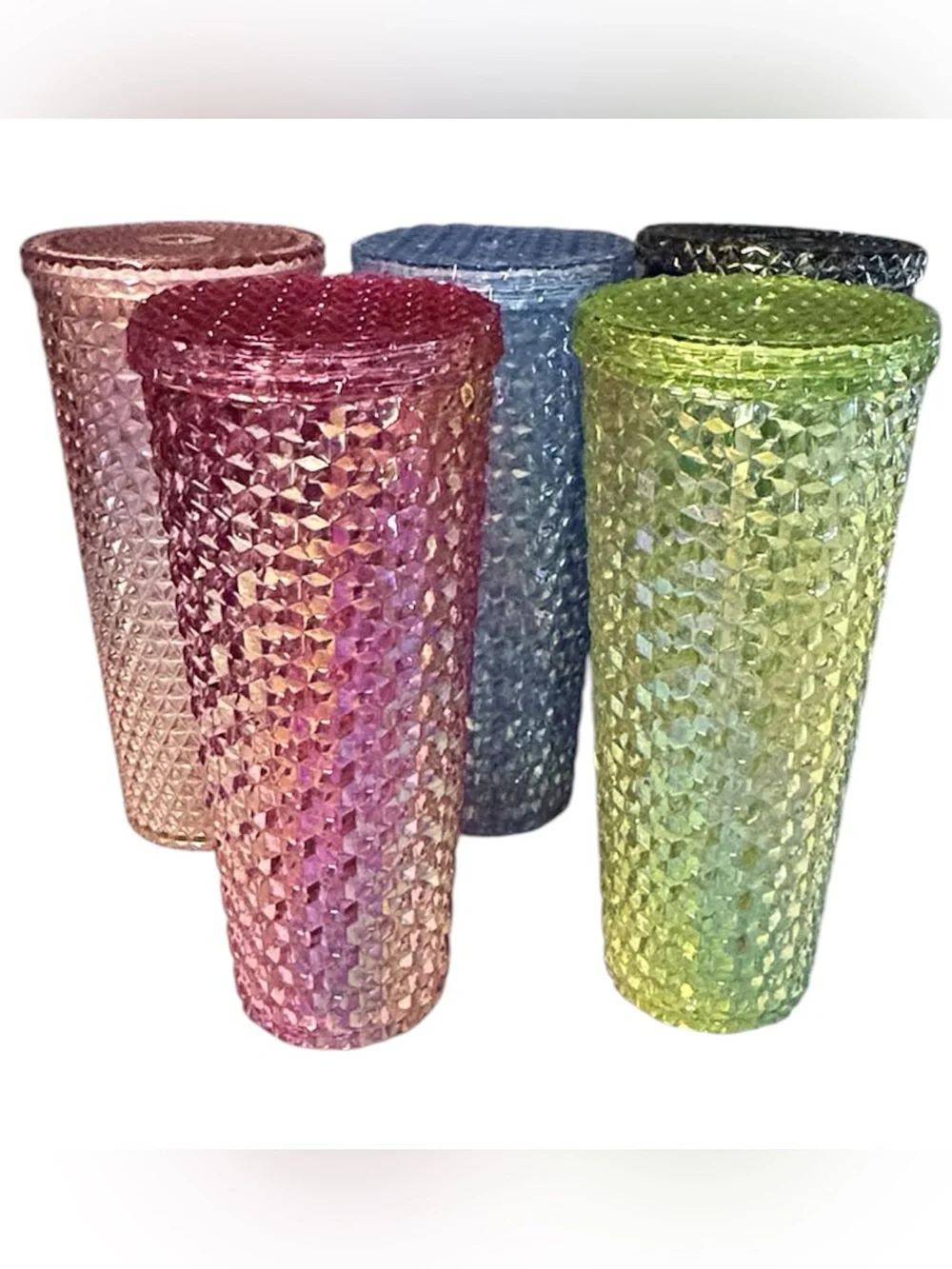 Bundle set of 5 Iridescent Textured Tumbler with Lid - Stylish Home Accent
